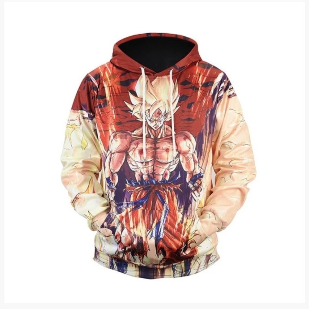 Mr Bao Long & Miss GO Mens Goku Super Saiyan Anime Graphic Hoodie Orange Size M